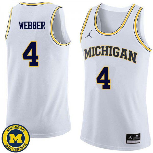 Men Michigan Wolverines #4 Chris Webber White University Basketball Jersey